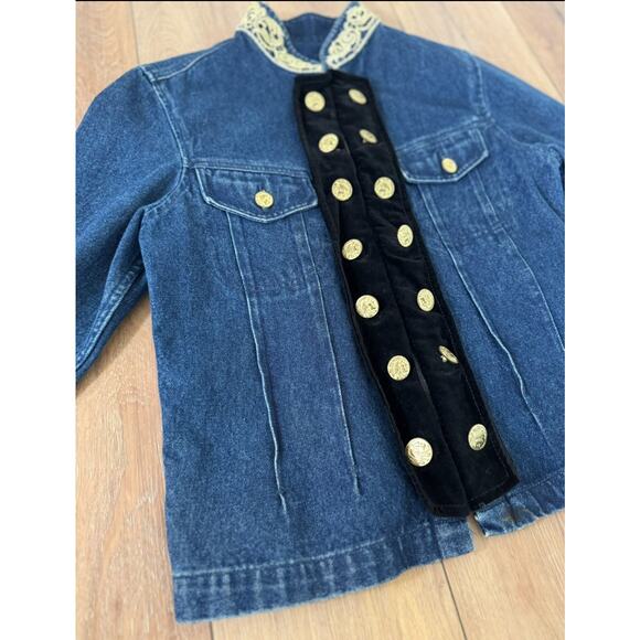 Vintage Military Style 90s Jacket Dark Jean Velvet Stefano Int. Size MED Womens - Picture 13 of 16